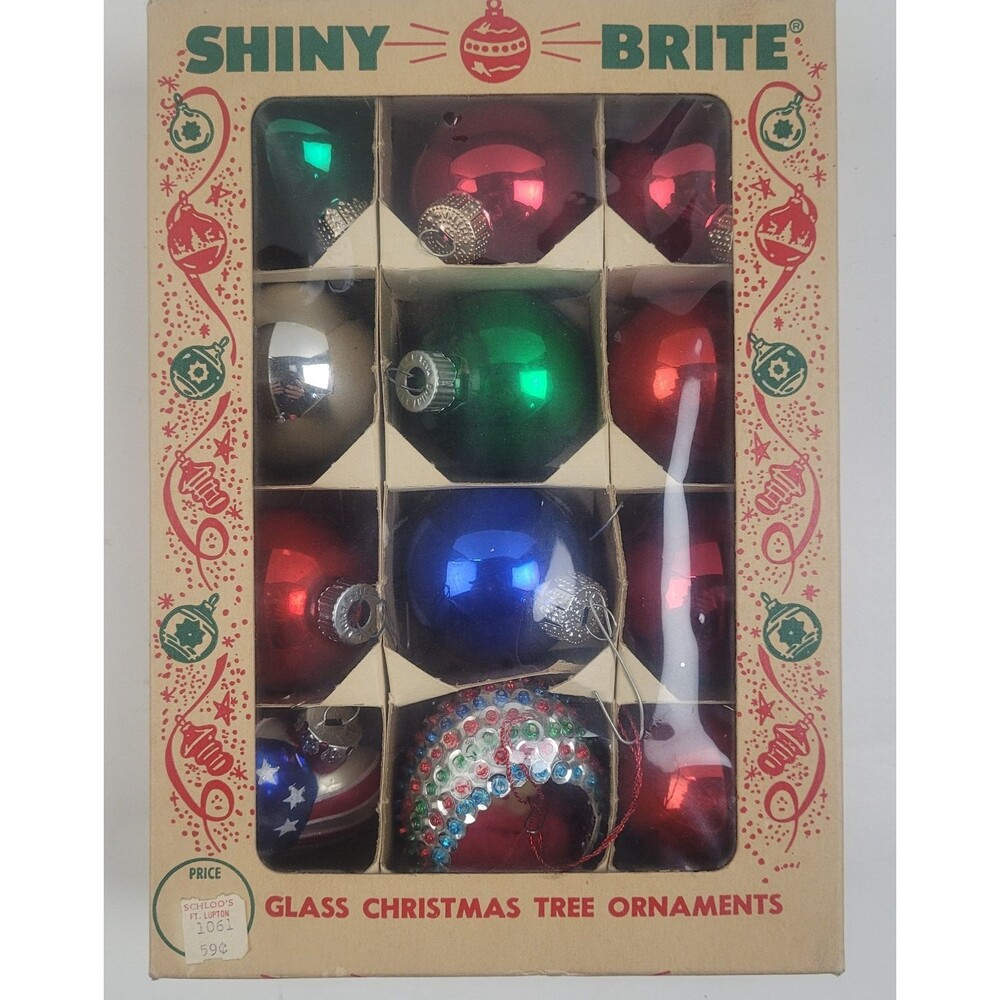 Vintage Shiny Brite Christmas Ornaments 12 Glass USA Small 2"